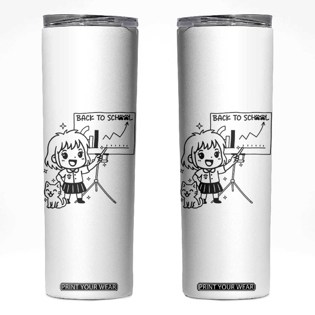 Back To school Skinny Tumbler Funny Teacher Teaching Cat Lover Gift TS12 White Print Your Wear