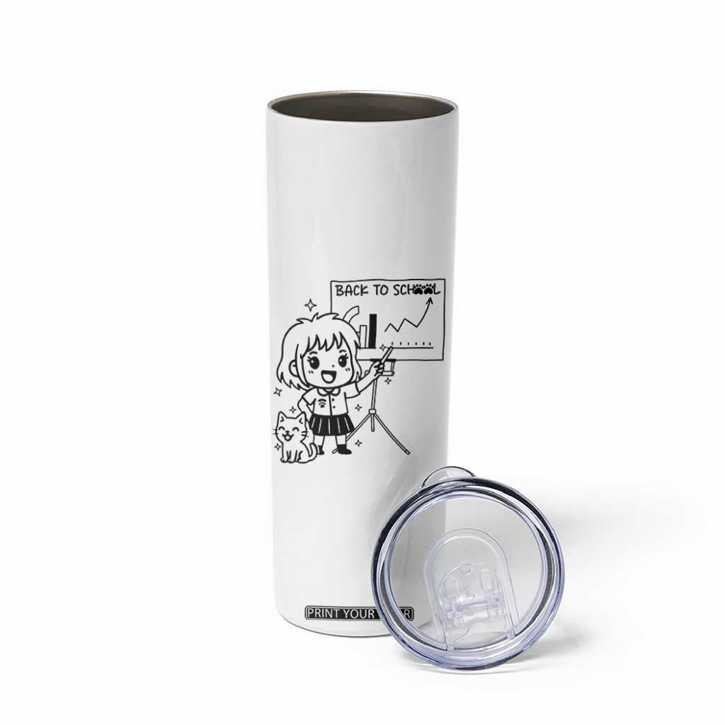 Back To school Skinny Tumbler Funny Teacher Teaching Cat Lover Gift TS12 Print Your Wear