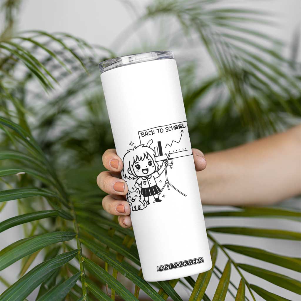 Back To school Skinny Tumbler Funny Teacher Teaching Cat Lover Gift TS12 Print Your Wear
