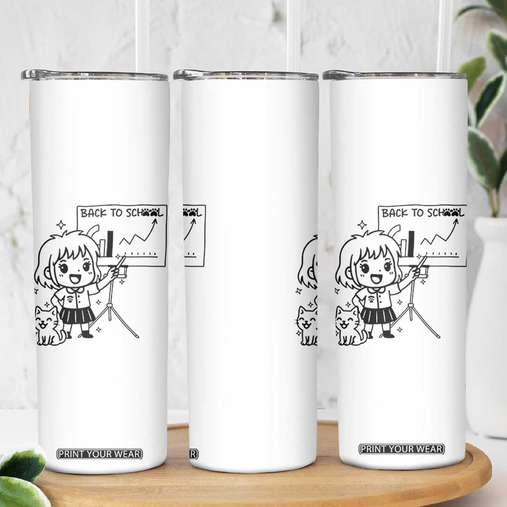 Back To school Skinny Tumbler Funny Teacher Teaching Cat Lover Gift TS12 Print Your Wear