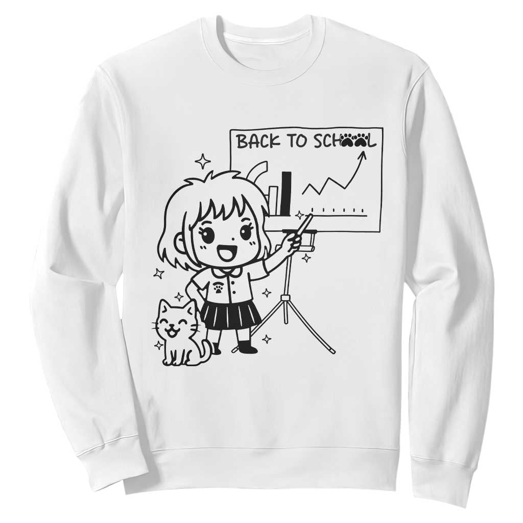 Back To school Sweatshirt Funny Teacher Teaching Cat Lover Gift TS12 White Print Your Wear
