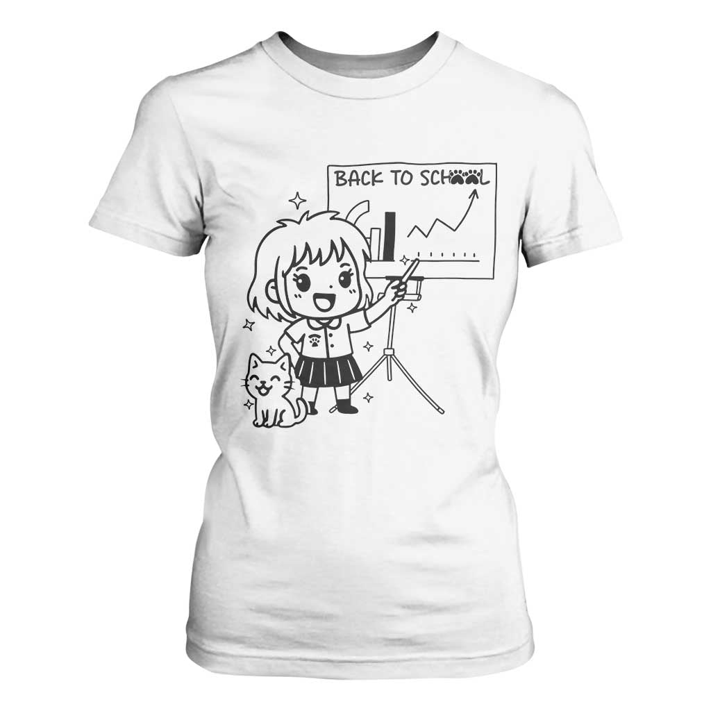 Back To school T Shirt For Women Funny Teacher Teaching Cat Lover Gift TS12 White Print Your Wear