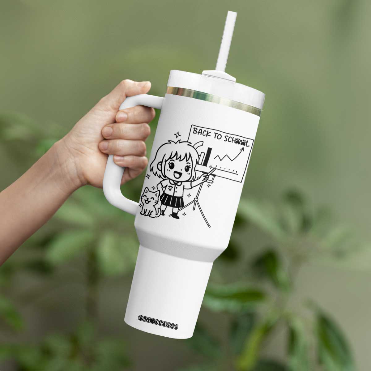 Back To school Tumbler With Handle Funny Teacher Teaching Cat Lover Gift TS12 Print Your Wear