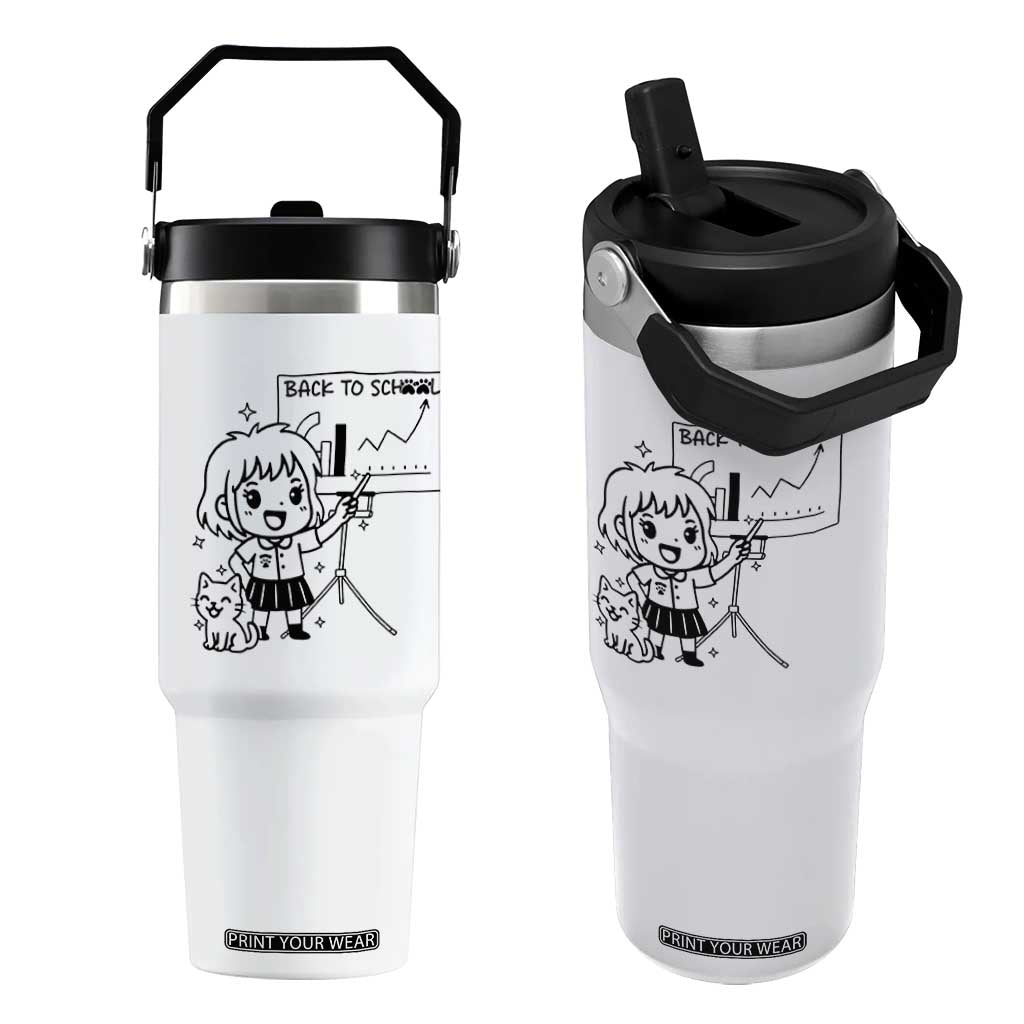 Back To school Flip Straw Tumbler Funny Teacher Teaching Cat Lover Gift TS12 One Size: 30 oz White Print Your Wear