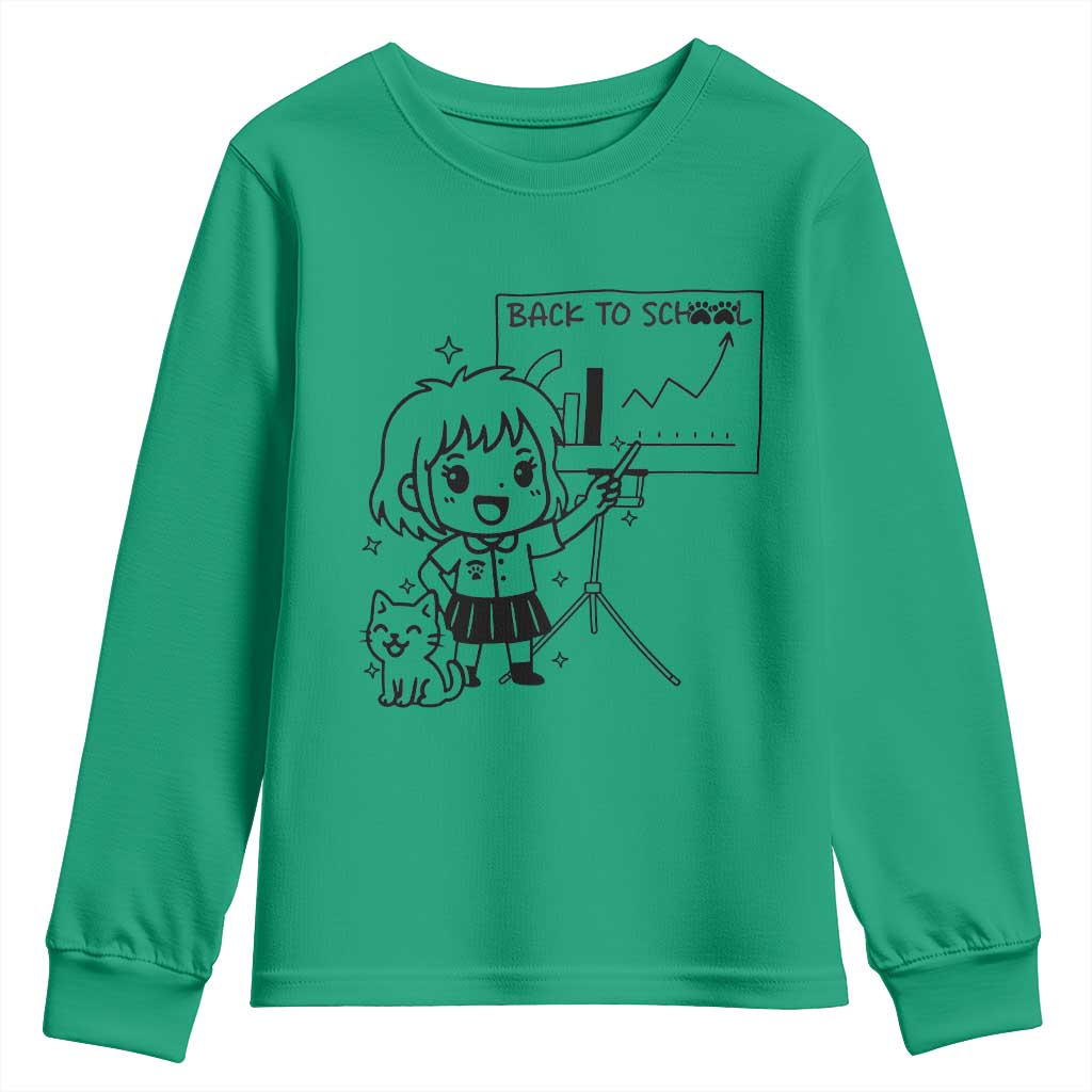 Back To school Youth Sweatshirt Funny Teacher Teaching Cat Lover Gift TS12 Irish Green Print Your Wear