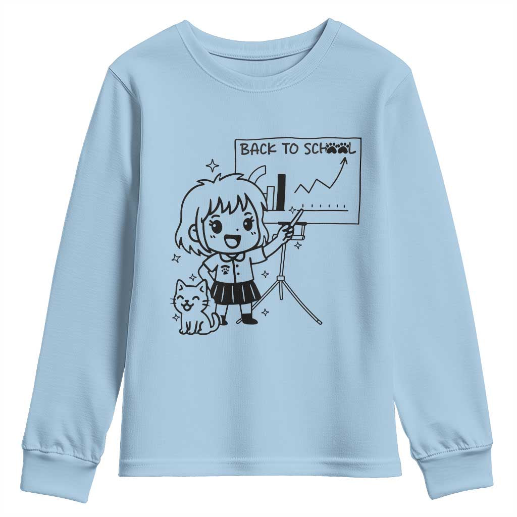 Back To school Youth Sweatshirt Funny Teacher Teaching Cat Lover Gift TS12 Light Blue Print Your Wear