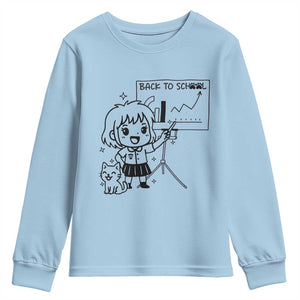 Back To school Youth Sweatshirt Funny Teacher Teaching Cat Lover Gift TS12 Light Blue Print Your Wear