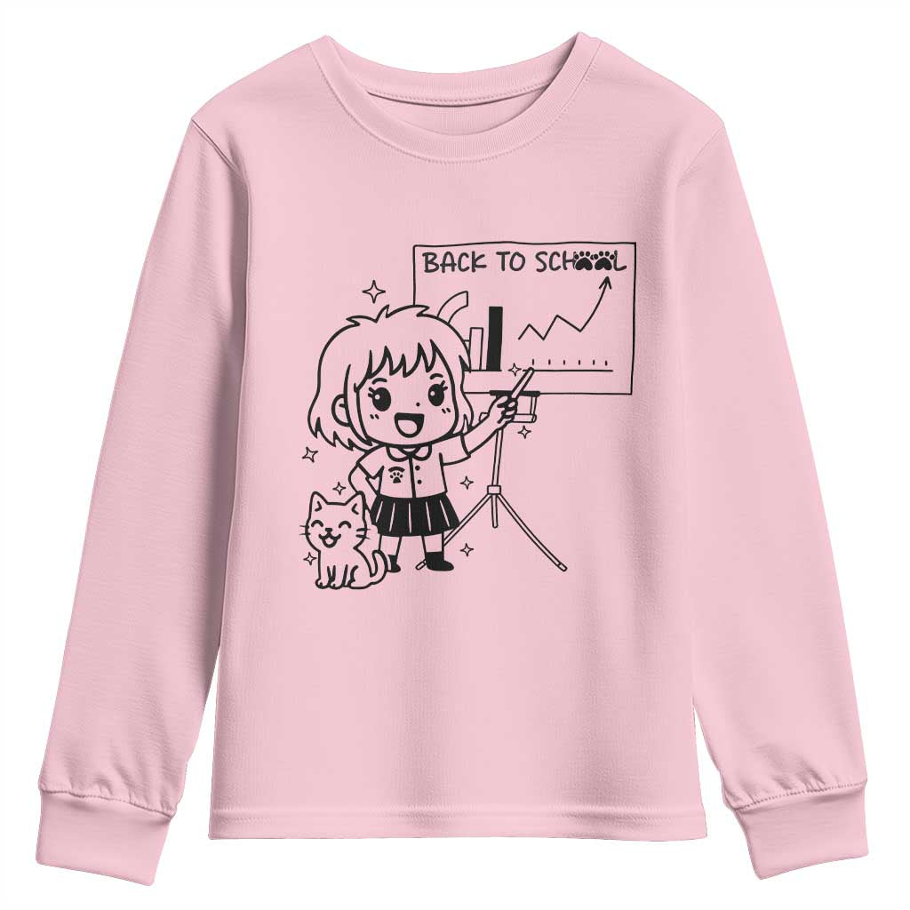 Back To school Youth Sweatshirt Funny Teacher Teaching Cat Lover Gift TS12 Light Pink Print Your Wear
