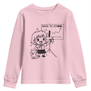 Back To school Youth Sweatshirt Funny Teacher Teaching Cat Lover Gift TS12 Light Pink Print Your Wear
