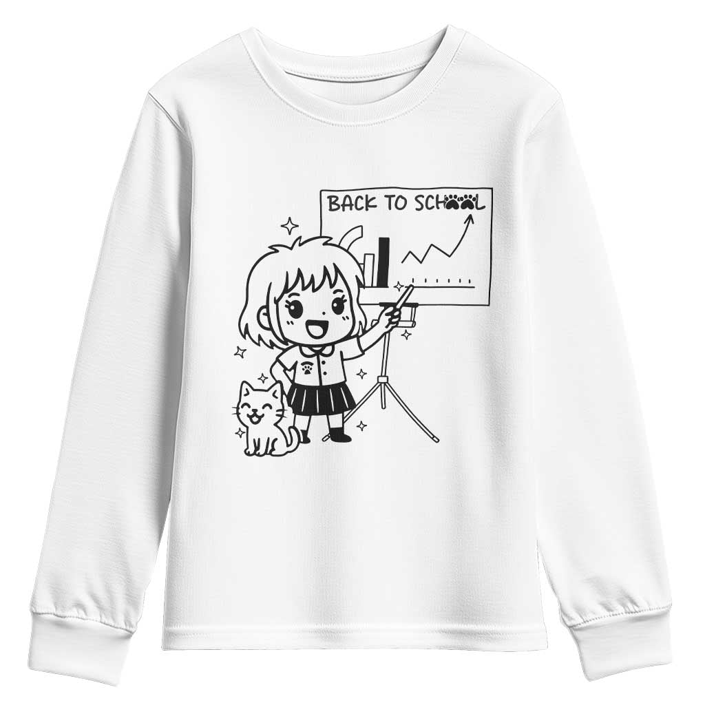 Back To school Youth Sweatshirt Funny Teacher Teaching Cat Lover Gift TS12 White Print Your Wear