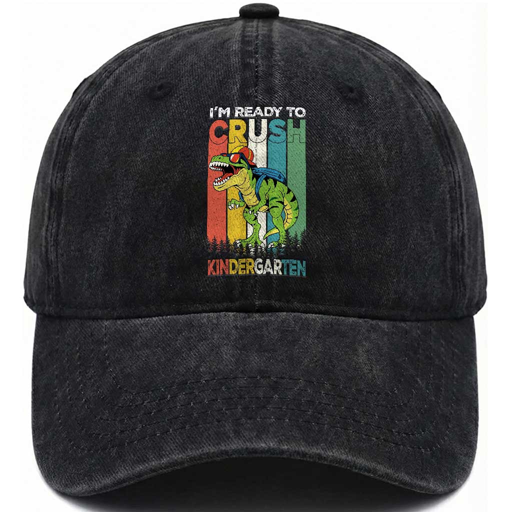 Funny Dinosaur Im Ready To Crush Kindergarten Gift Washed Cotton Baseball Cap TS12 Print Your Wear