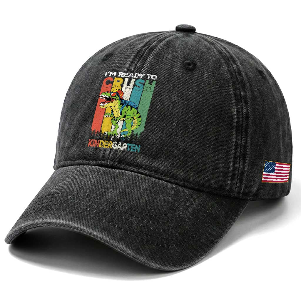 Funny Dinosaur Im Ready To Crush Kindergarten Gift Washed Cotton Baseball Cap TS12 Print Your Wear