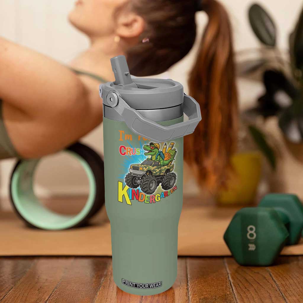 Im Ready To Crush Kindergarten Flip Straw Tumbler Dinosaur Driving Truck Gift TS12 One Size: 30 oz Moss Green Print Your Wear
