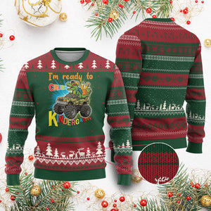 Im Ready To Crush Kindergarten Ugly Christmas Sweater Dinosaur Driving Truck Gift TS12 Red Green Print Your Wear