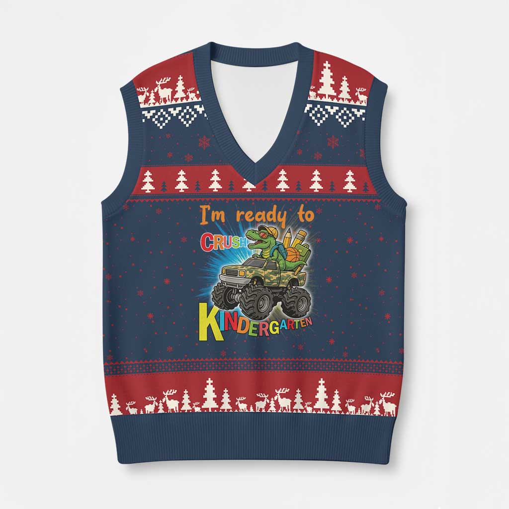 Im Ready To Crush Kindergarten V-Neck Knit Sweater Vest Dinosaur Driving Truck Gift TS12 Navy Red Print Your Wear