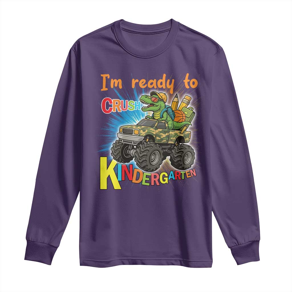 Im Ready To Crush Kindergarten Long Sleeve Shirt Dinosaur Driving Truck Gift TS12 Purple Print Your Wear