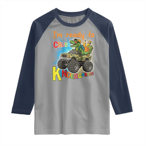 Im Ready To Crush Kindergarten Raglan Shirt Dinosaur Driving Truck Gift TS12 Sport Gray Navy Print Your Wear
