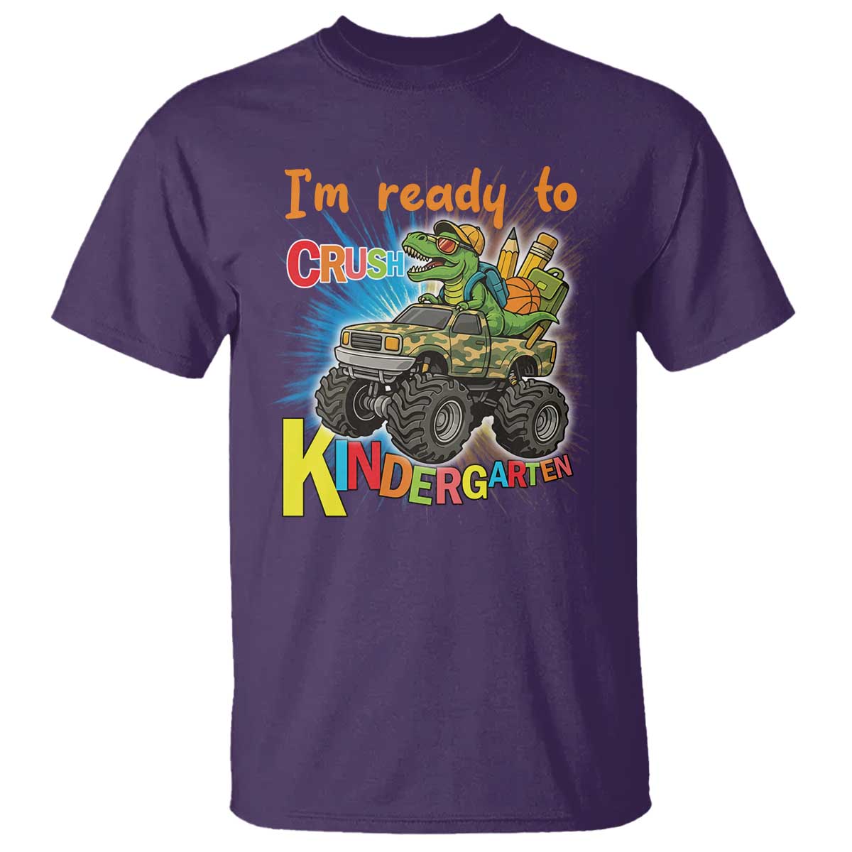Im Ready To Crush Kindergarten T Shirt Dinosaur Driving Truck Gift TS12 Purple Print Your Wear