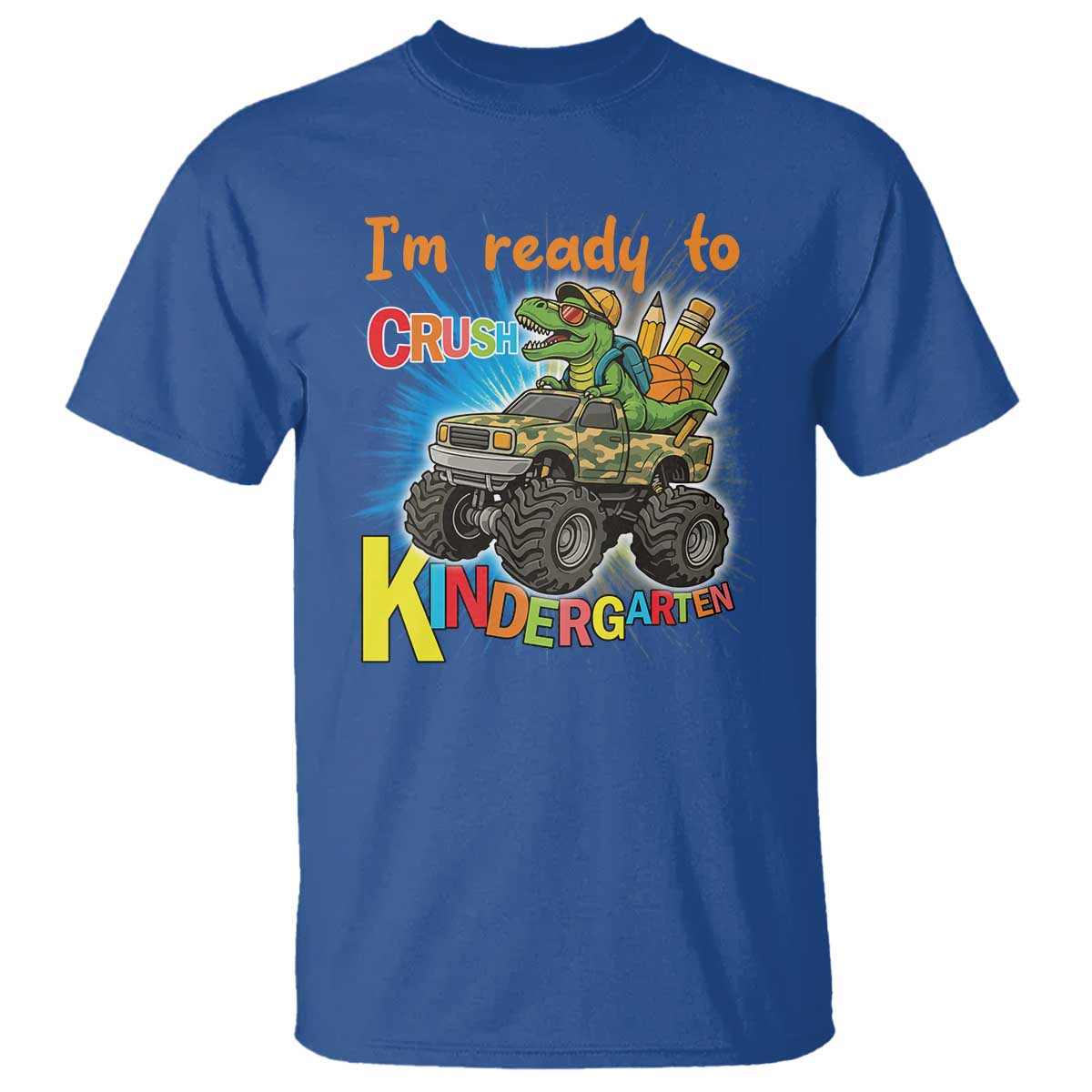 Im Ready To Crush Kindergarten T Shirt Dinosaur Driving Truck Gift TS12 Royal Blue Print Your Wear