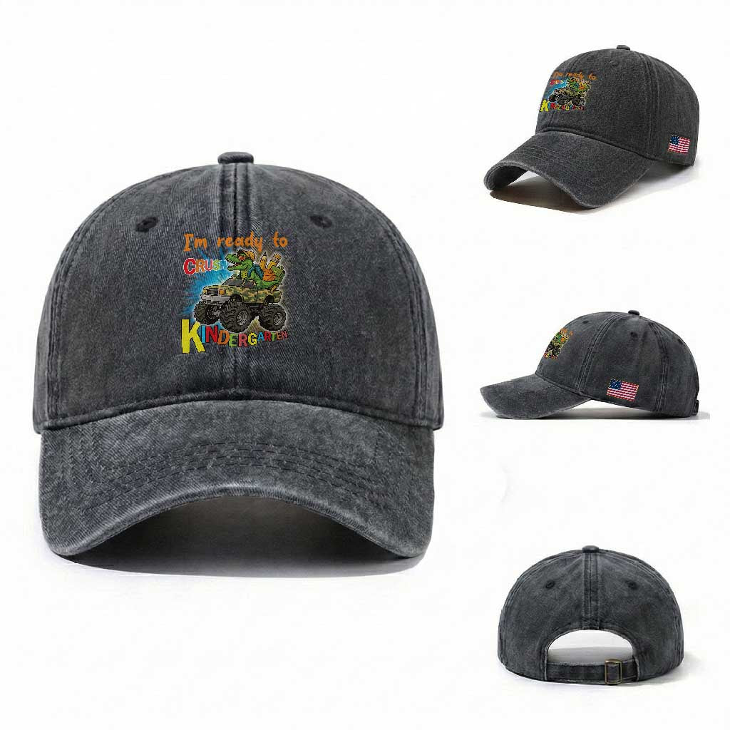 Im Ready To Crush Kindergarten Washed Cotton Baseball Cap Dinosaur Driving Truck Gift TS12 Washed Cap Universal Fit Dark Gray Print Your Wear