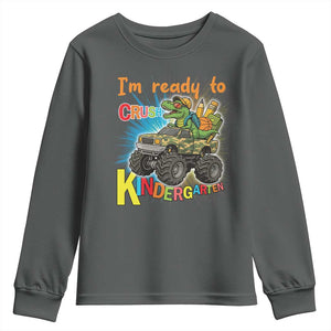 Im Ready To Crush Kindergarten Youth Sweatshirt Dinosaur Driving Truck Gift TS12 Dark Heather Print Your Wear