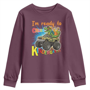 Im Ready To Crush Kindergarten Youth Sweatshirt Dinosaur Driving Truck Gift TS12 Maroon Print Your Wear