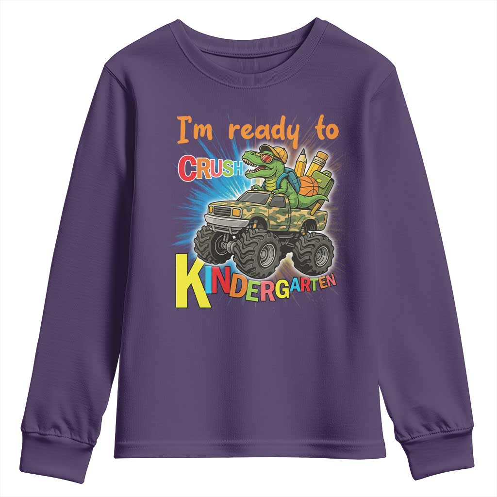 Im Ready To Crush Kindergarten Youth Sweatshirt Dinosaur Driving Truck Gift TS12 Purple Print Your Wear