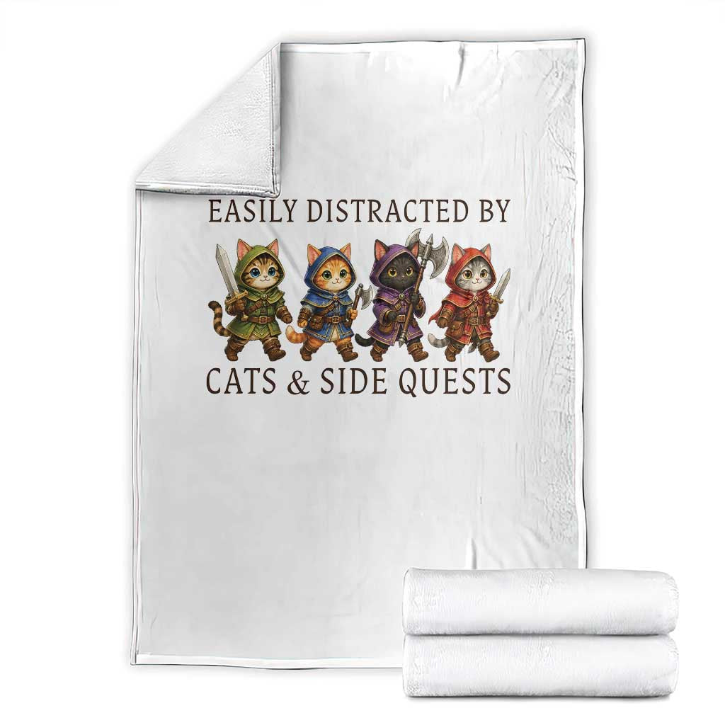 Funny Easily Distracted By Cats And Side Quests Throw Blanket RPG Gamer Cat Lover Gift TS12 White Print Your Wear