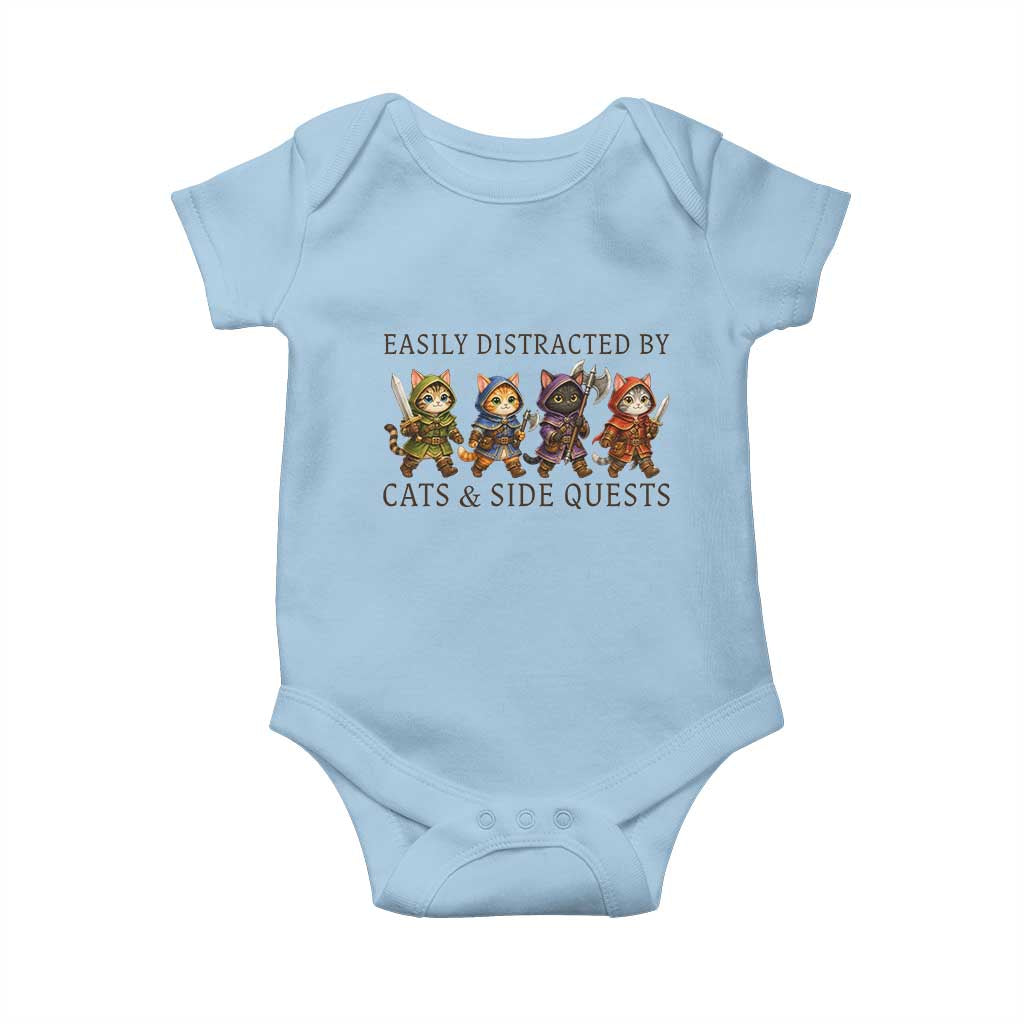 Funny Easily Distracted By Cats And Side Quests Baby Onesie RPG Gamer Cat Lover Gift TS12 Light Blue Print Your Wear