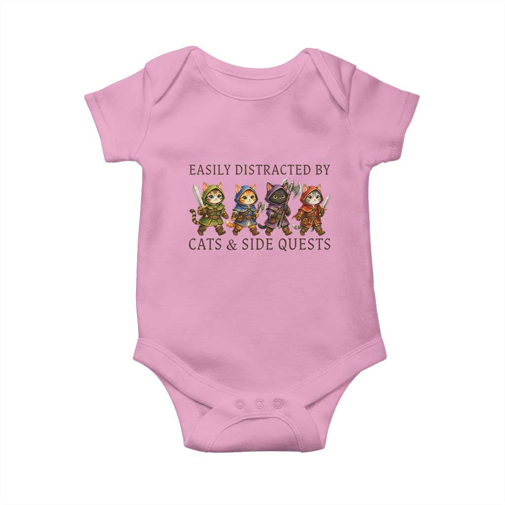 Funny Easily Distracted By Cats And Side Quests Baby Onesie RPG Gamer Cat Lover Gift TS12 Light Pink Print Your Wear