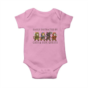 Funny Easily Distracted By Cats And Side Quests Baby Onesie RPG Gamer Cat Lover Gift TS12 Light Pink Print Your Wear