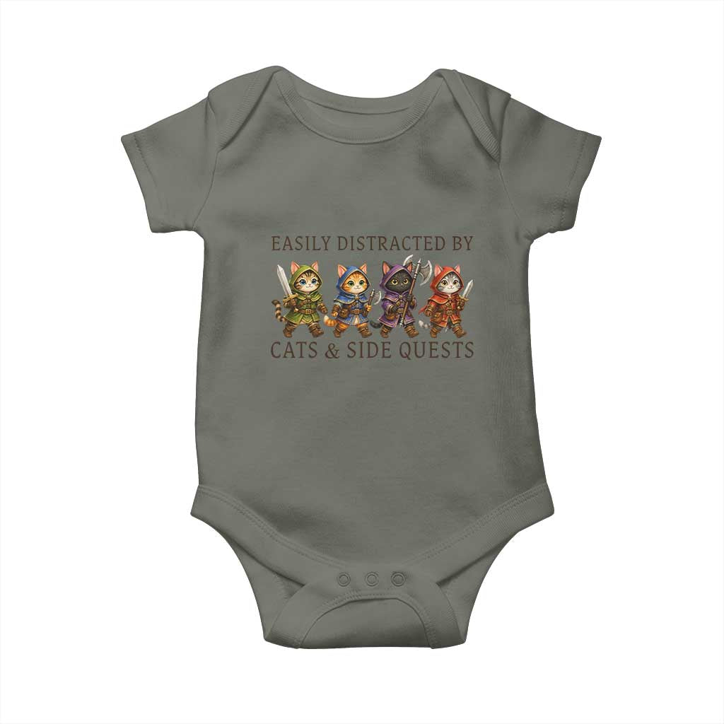 Funny Easily Distracted By Cats And Side Quests Baby Onesie RPG Gamer Cat Lover Gift TS12 Military Green Print Your Wear