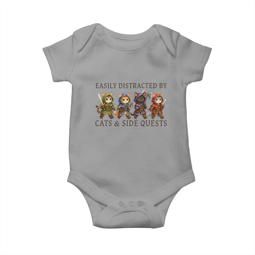 Funny Easily Distracted By Cats And Side Quests Baby Onesie RPG Gamer Cat Lover Gift TS12 Sport Gray Print Your Wear
