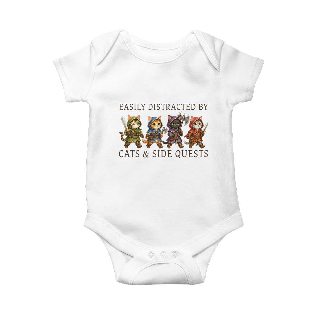 Funny Easily Distracted By Cats And Side Quests Baby Onesie RPG Gamer Cat Lover Gift TS12 White Print Your Wear