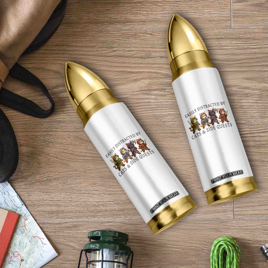 Funny Easily Distracted By Cats And Side Quests Bullet Tumbler RPG Gamer Cat Lover Gift