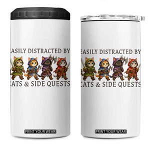 Funny Easily Distracted By Cats And Side Quests 4 in 1 Can Cooler Tumbler RPG Gamer Cat Lover Gift
