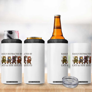 Funny Easily Distracted By Cats And Side Quests 4 in 1 Can Cooler Tumbler RPG Gamer Cat Lover Gift