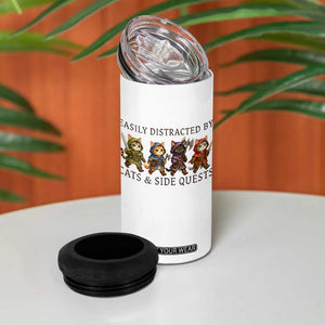 Funny Easily Distracted By Cats And Side Quests 4 in 1 Can Cooler Tumbler RPG Gamer Cat Lover Gift