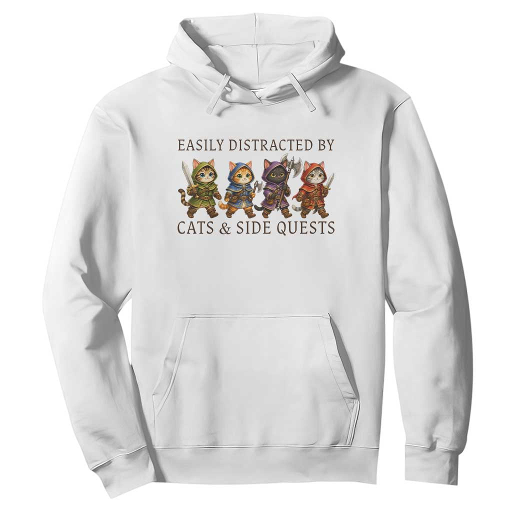 Funny Easily Distracted By Cats And Side Quests Hoodie RPG Gamer Cat Lover Gift TS12 White Print Your Wear