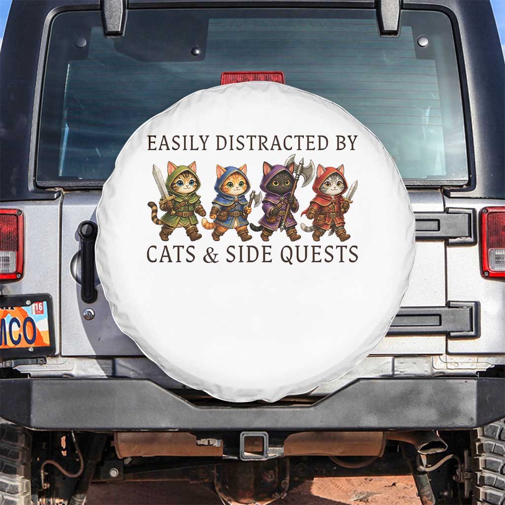 Funny Easily Distracted By Cats And Side Quests Spare Tire Cover RPG Gamer Cat Lover Gift TS12 No hole White Print Your Wear