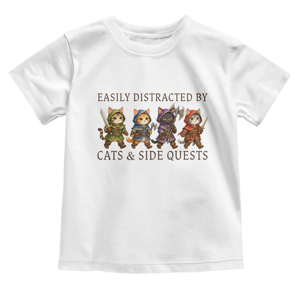Funny Easily Distracted By Cats And Side Quests Toddler T Shirt RPG Gamer Cat Lover Gift TS12 White Print Your Wear