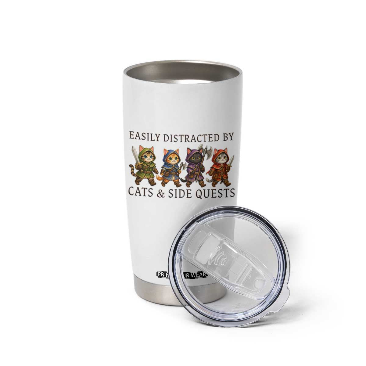 Funny Easily Distracted By Cats And Side Quests Tumbler Cup RPG Gamer Cat Lover Gift