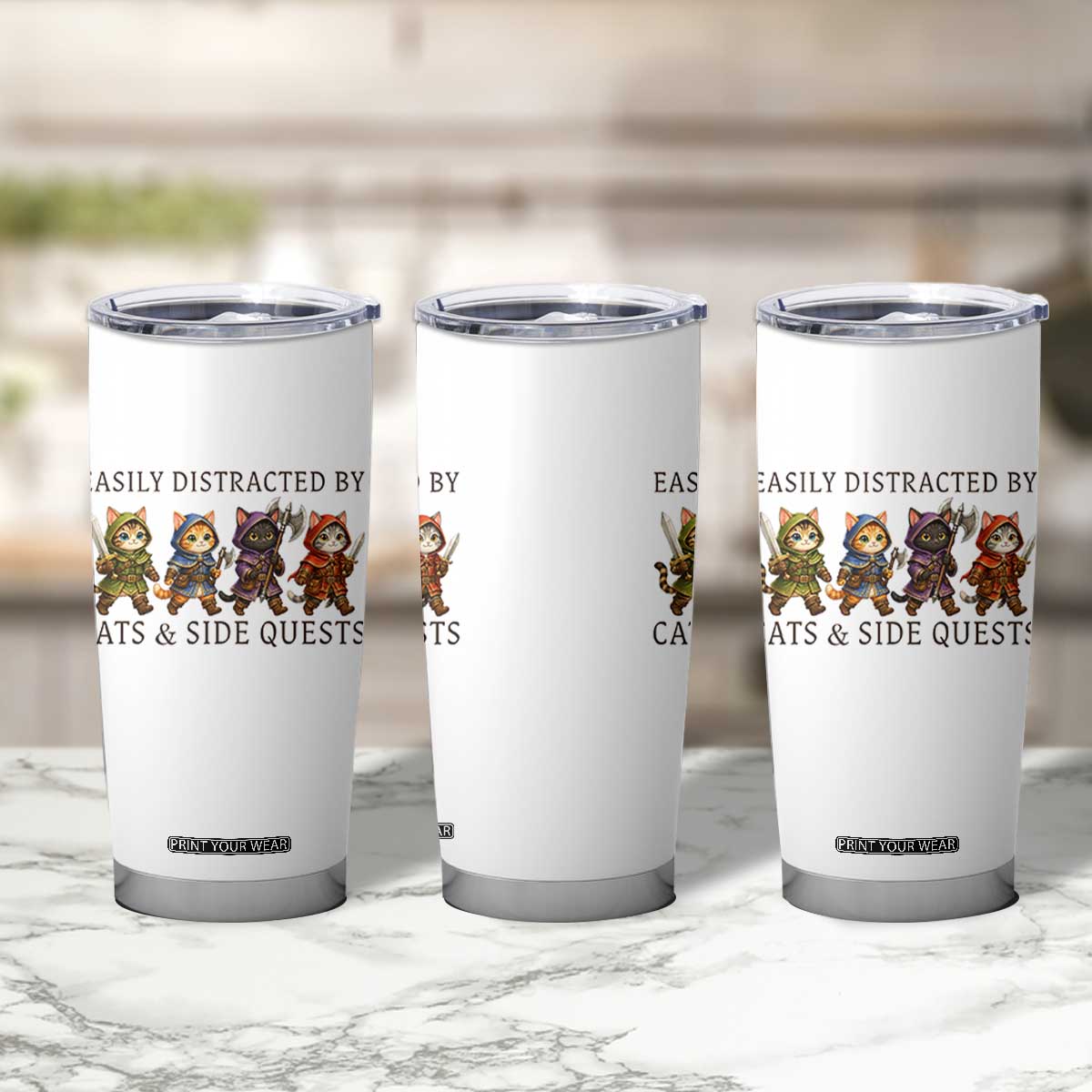 Funny Easily Distracted By Cats And Side Quests Tumbler Cup RPG Gamer Cat Lover Gift