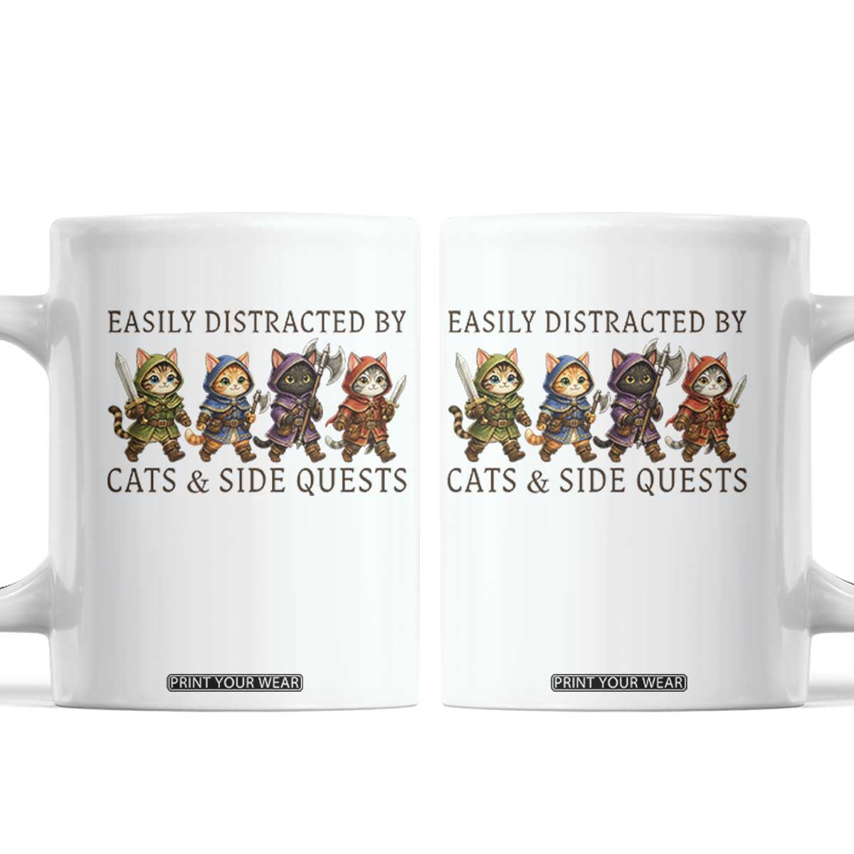 Funny Easily Distracted By Cats And Side Quests Coffee Mug RPG Gamer Cat Lover Gift TS12 White Print Your Wear