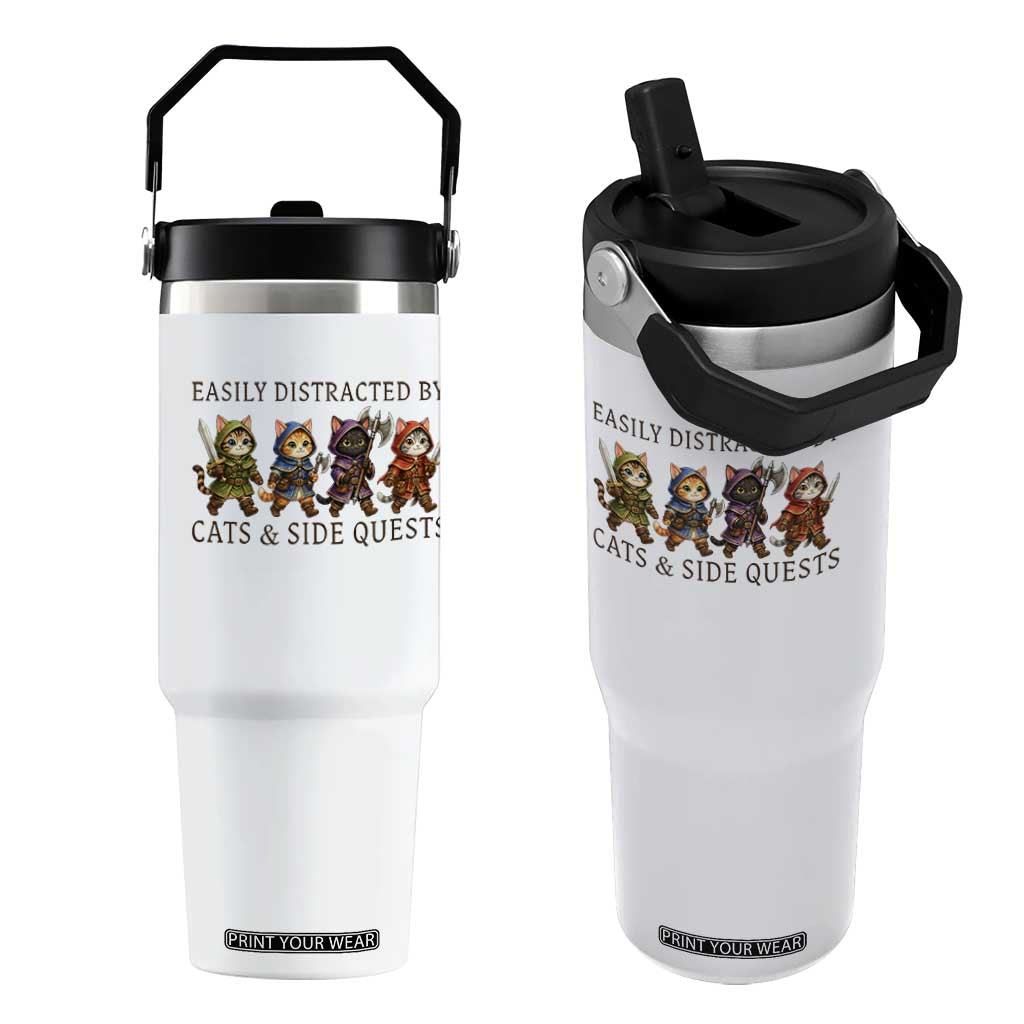 Funny Easily Distracted By Cats And Side Quests Flip Straw Tumbler RPG Gamer Cat Lover Gift TS12 One Size: 30 oz White Print Your Wear