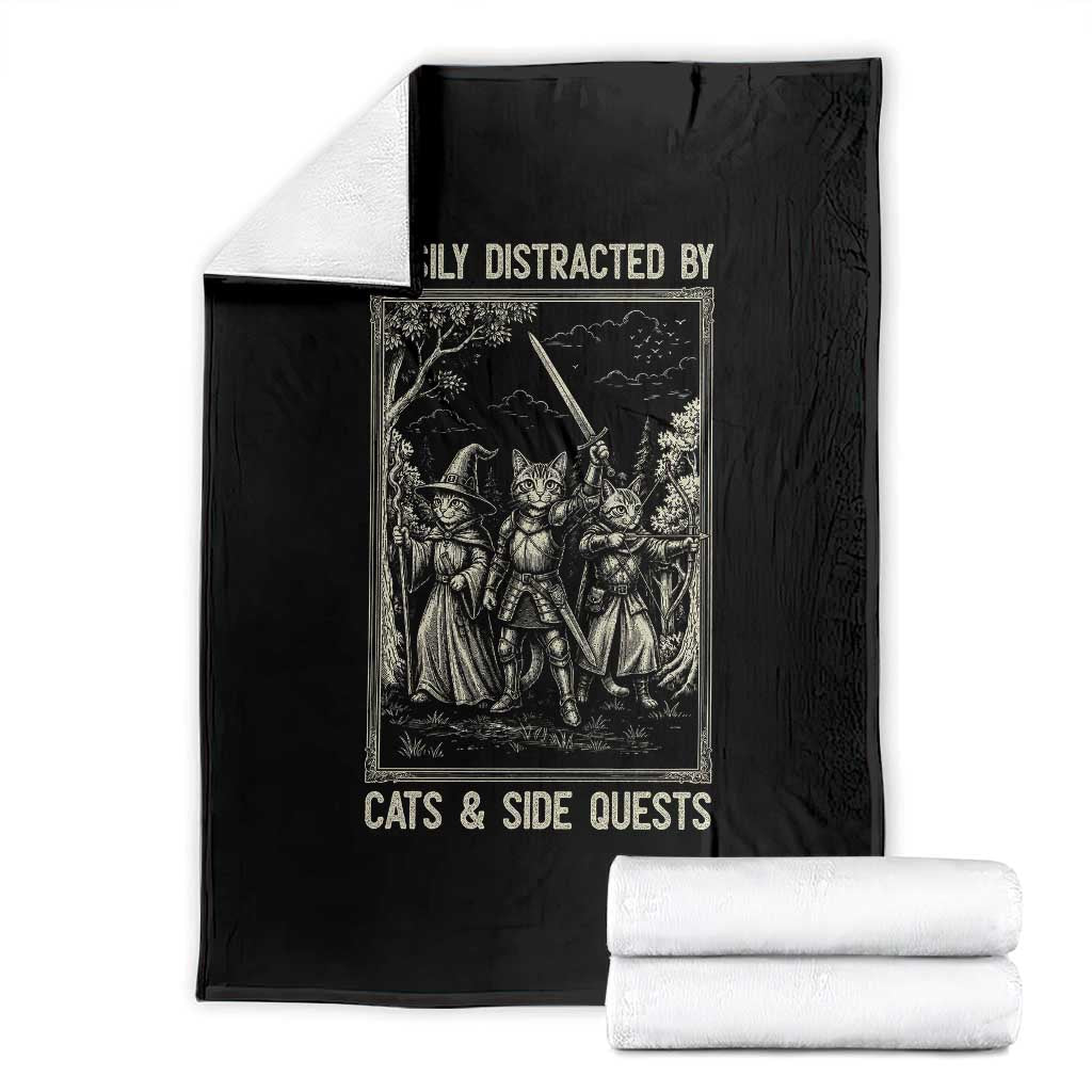 Easily Distracted By Cats And Side Quests Throw Blanket Vintage Gaming Cat Lover Gift TS12 Black Print Your Wear