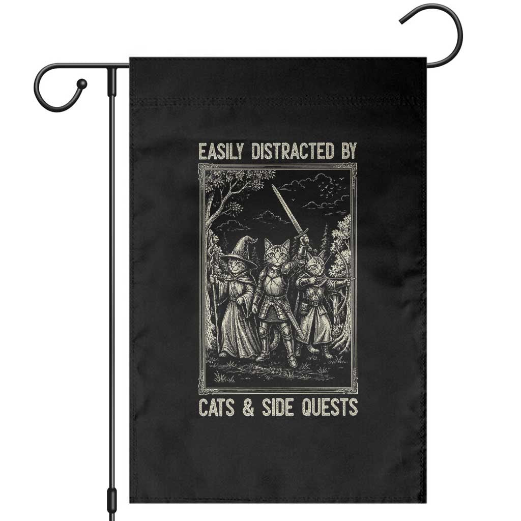 Easily Distracted By Cats And Side Quests Garden Flag Vintage Gaming Cat Lover Gift TS12 Black Print Your Wear