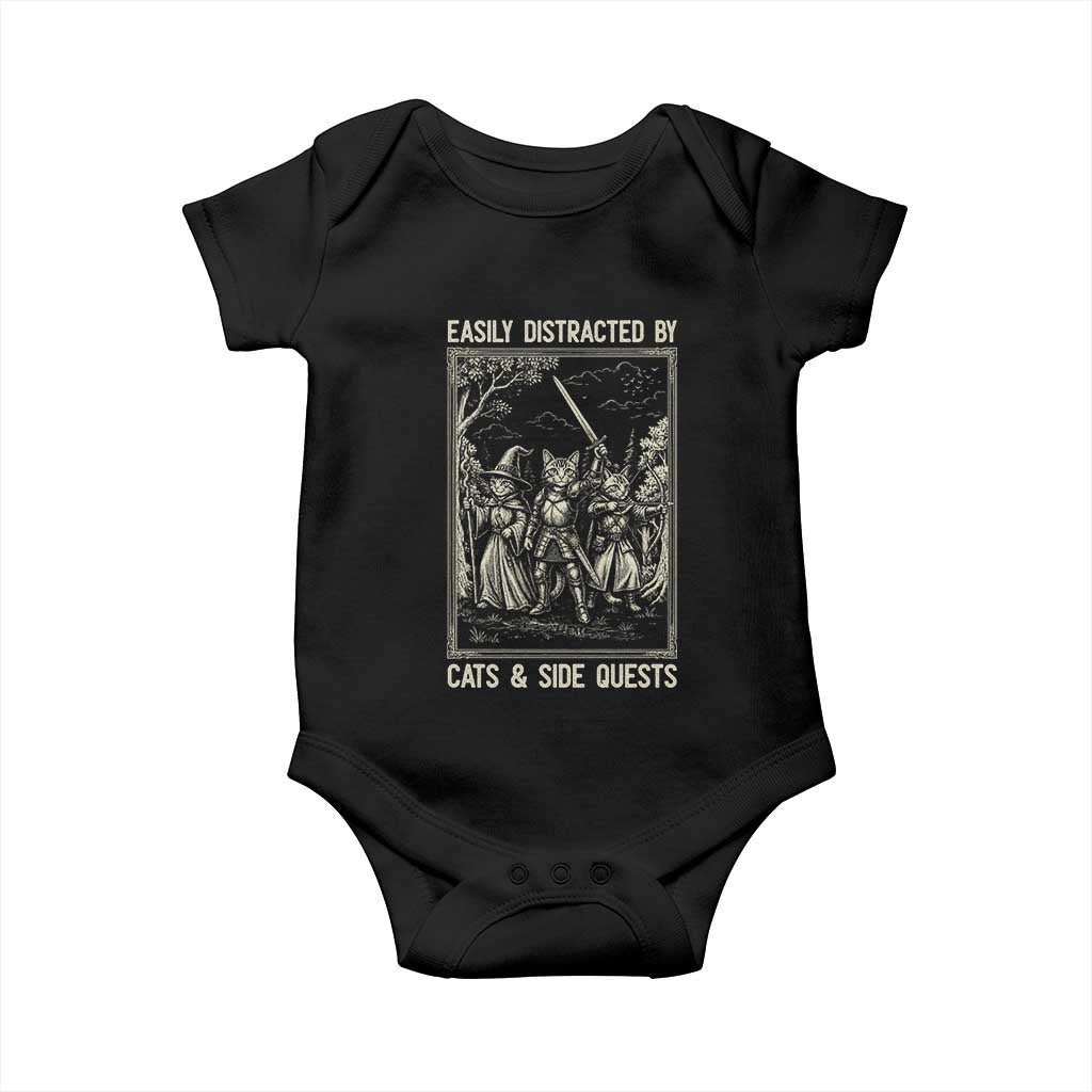 Easily Distracted By Cats And Side Quests Baby Onesie Vintage Gaming Cat Lover Gift TS12 Black Print Your Wear