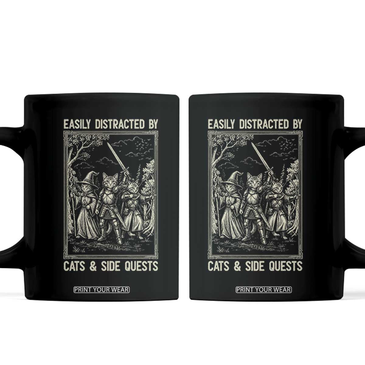 Easily Distracted By Cats And Side Quests Coffee Mug Vintage Gaming Cat Lover Gift TS12 Black Print Your Wear