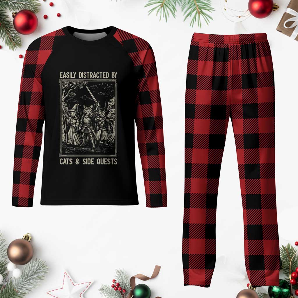 Easily Distracted By Cats And Side Quests Plaid Pajama Set Vintage Gaming Cat Lover Gift TS12 Buffalo Plaid Print Your Wear